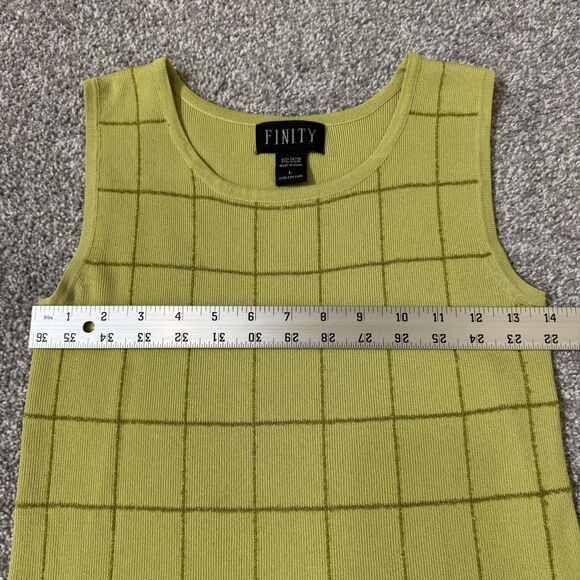 Finity Sweater Womens Large Green Grid Knit Tank Glitter Librariancore Stretch - Picture 3 of 7